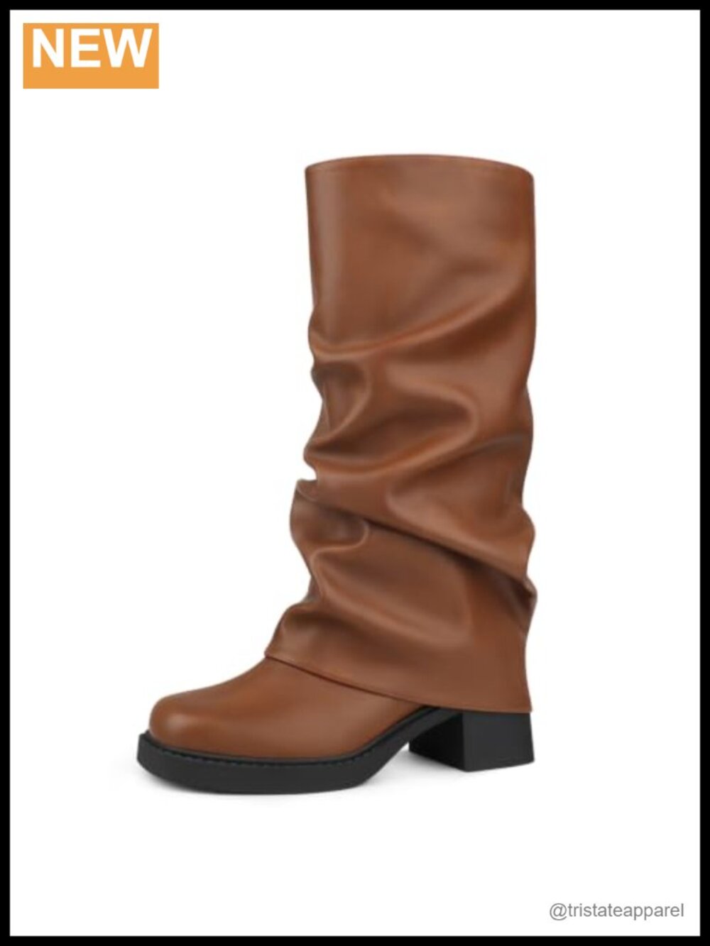 Women's Slouchy Pull-On Mid-Calf Boots Square Toe Low Heel Booties